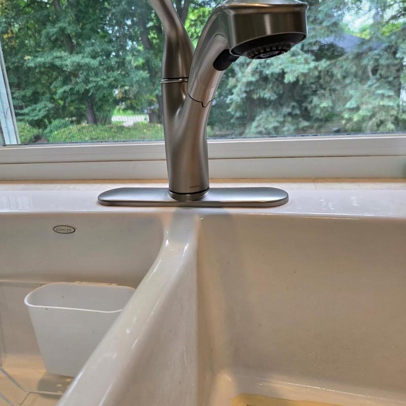 Kitchen faucet with pull-down sprayer installed