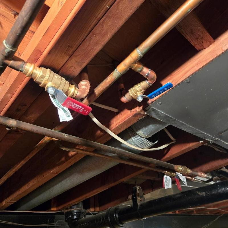 Ball valves and gas line piping under ceiling beams