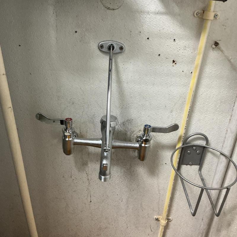 Mop sink wall-mounted faucet with hot and cold handles Mop sink wall-mounted faucet with hot and cold handles