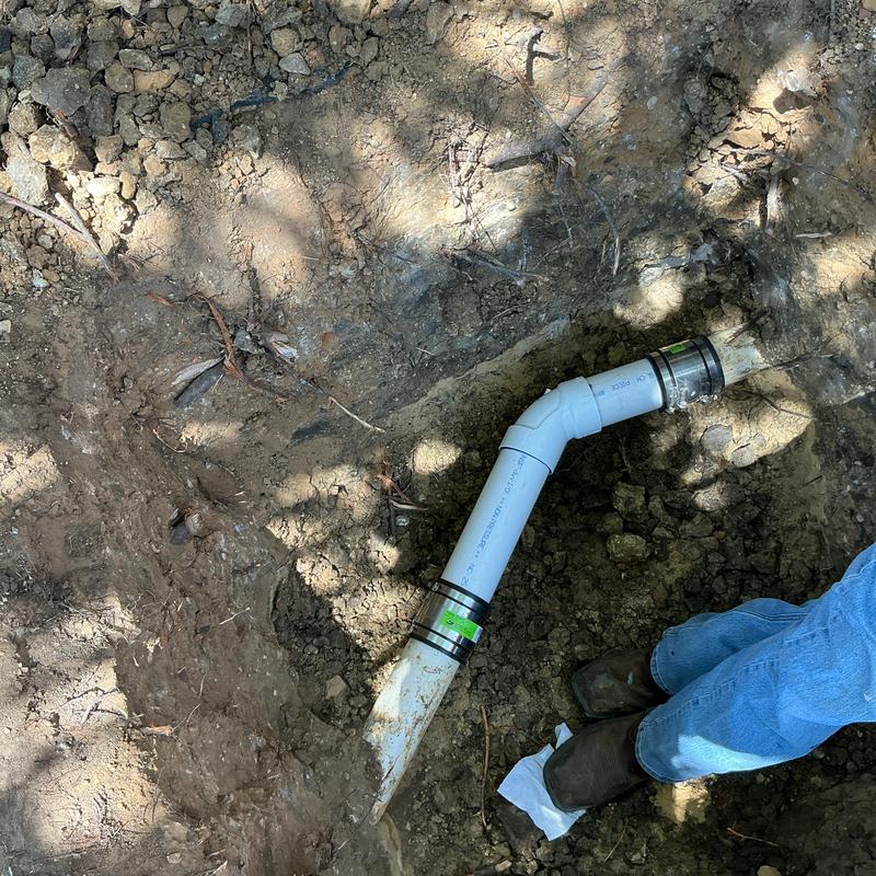 3-inch PVC 45 fitting excavation and replumbing site
