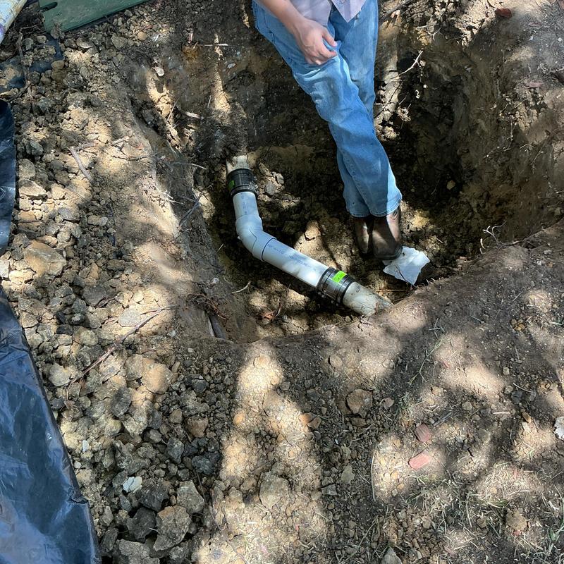 3-inch PVC drain pipe replacement in dug trench