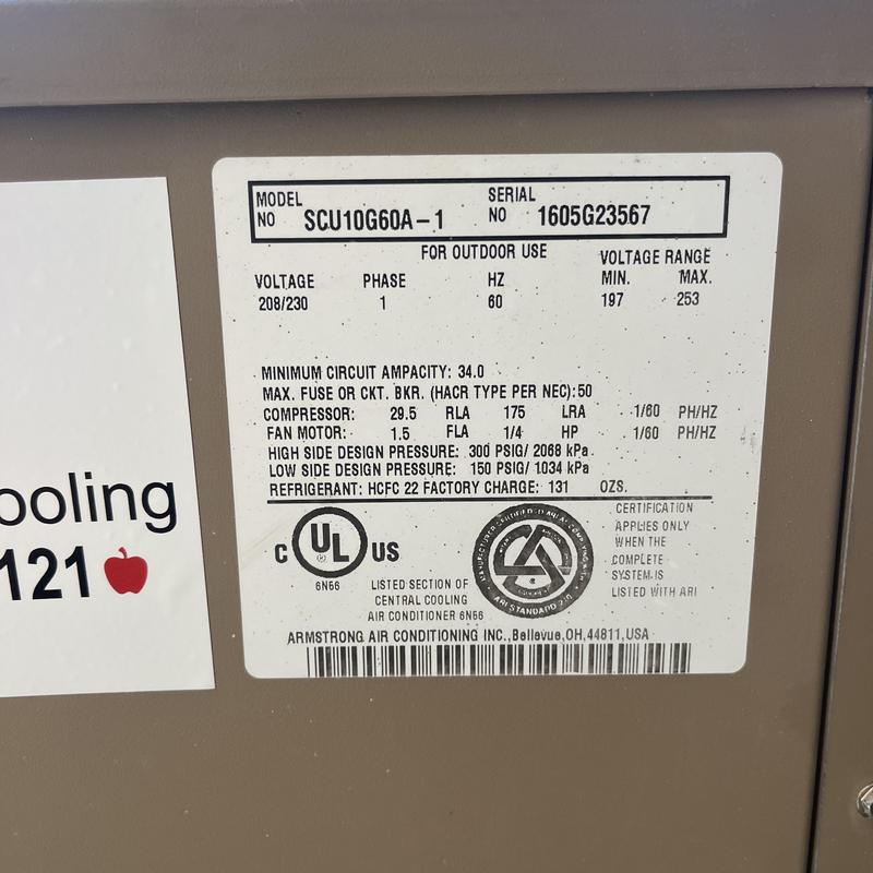 Outdoor air conditioner unit specification label Outdoor air conditioner unit specification label
