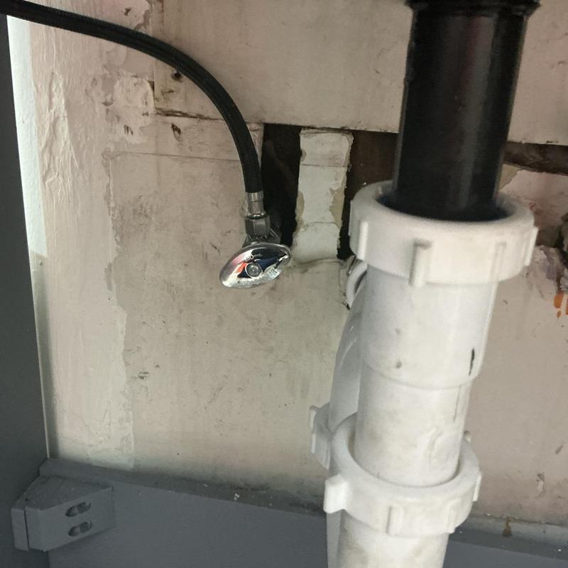 Angle stop valve on copper pipe with compression fitting Angle stop valve on copper pipe with compression fitting