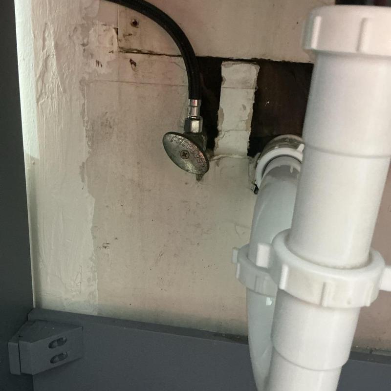 Compression angle stop on copper pipe under sink Compression angle stop on copper pipe under sink
