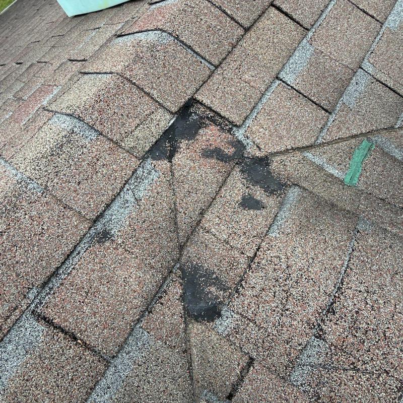 Asphalt shingles with hail damage and bruising