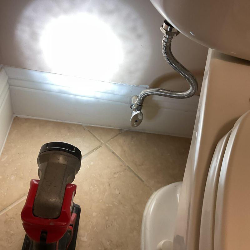 Toilet shut off valve and supply line installation under toilet