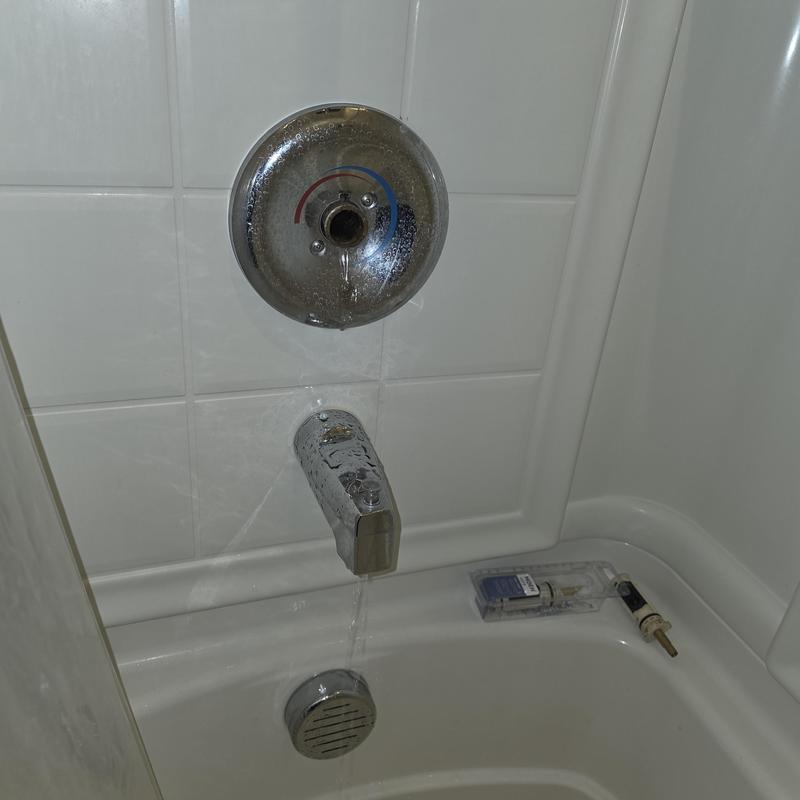 Moen shower faucet with water running in tub