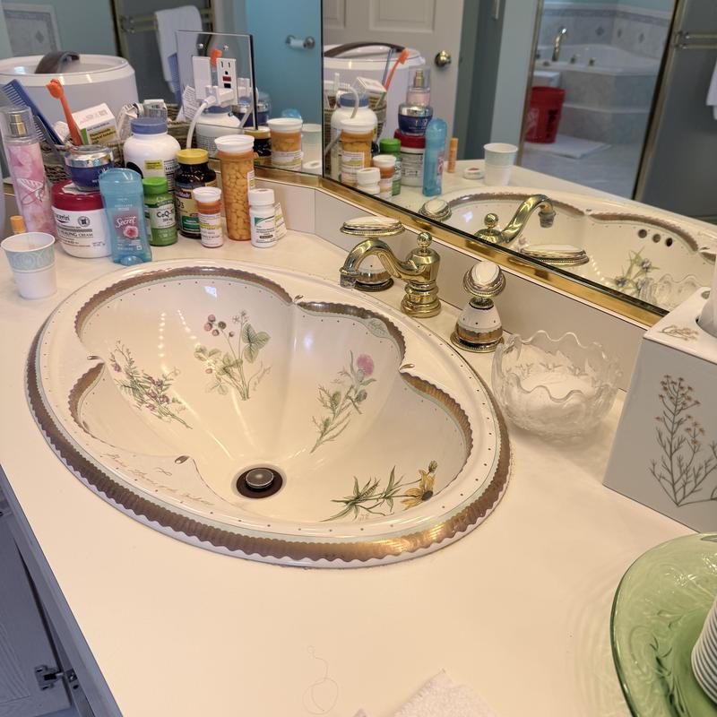 Decorative bathroom faucet with floral sink and countertop Decorative bathroom faucet with floral sink and countertop