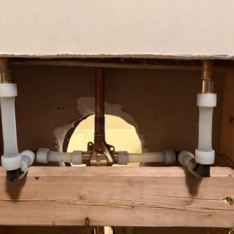 Shower valve piping with soldered copper and PEX fittings Shower valve piping with soldered copper and PEX fittings