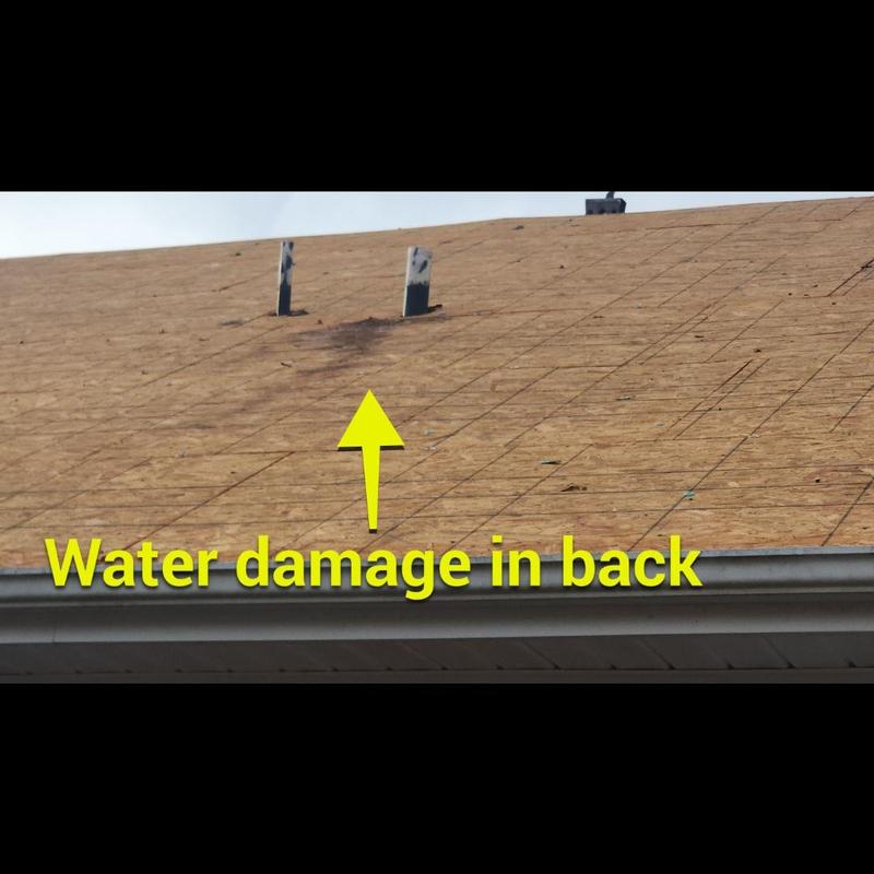 Roof decking with water damage near vent pipes Roof decking with water damage near vent pipes