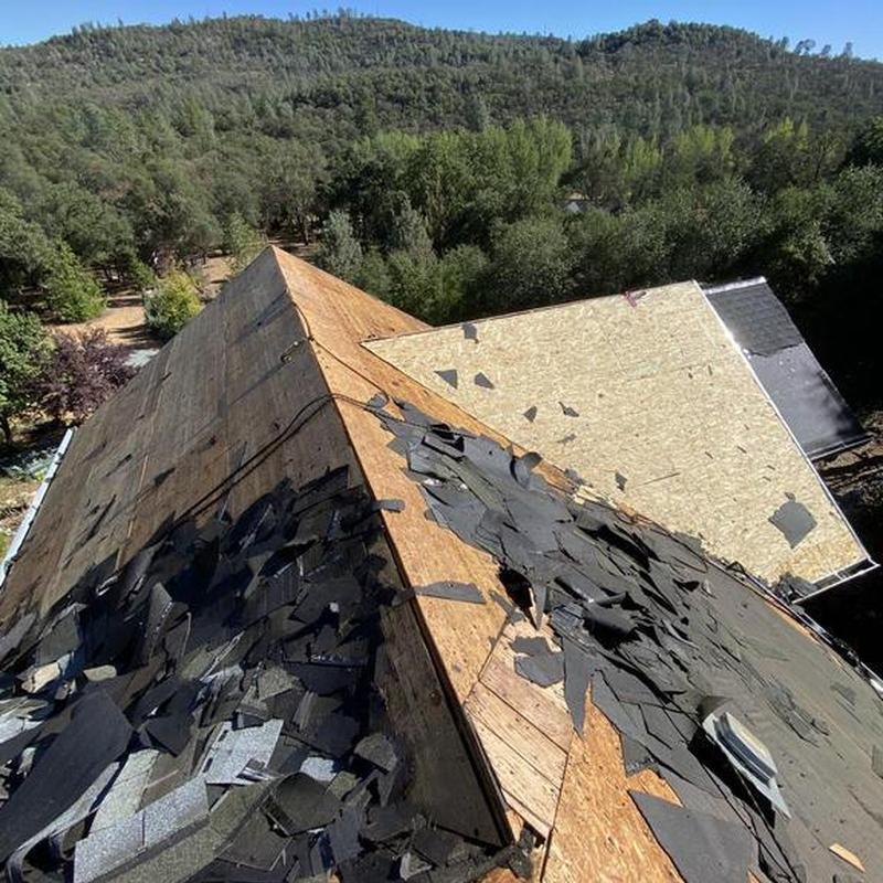 Asphalt shingle roof removal on home in Murphys CA