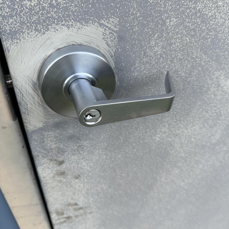 Door lever lock keyed to existing building key Door lever lock keyed to existing building key