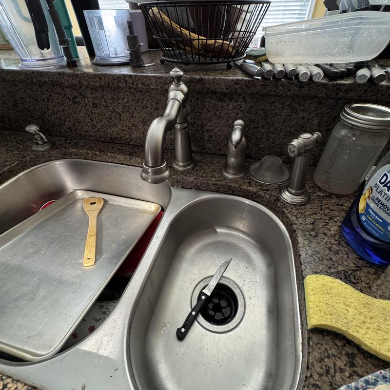 Kitchen sink faucet with soap dispenser and sprayer