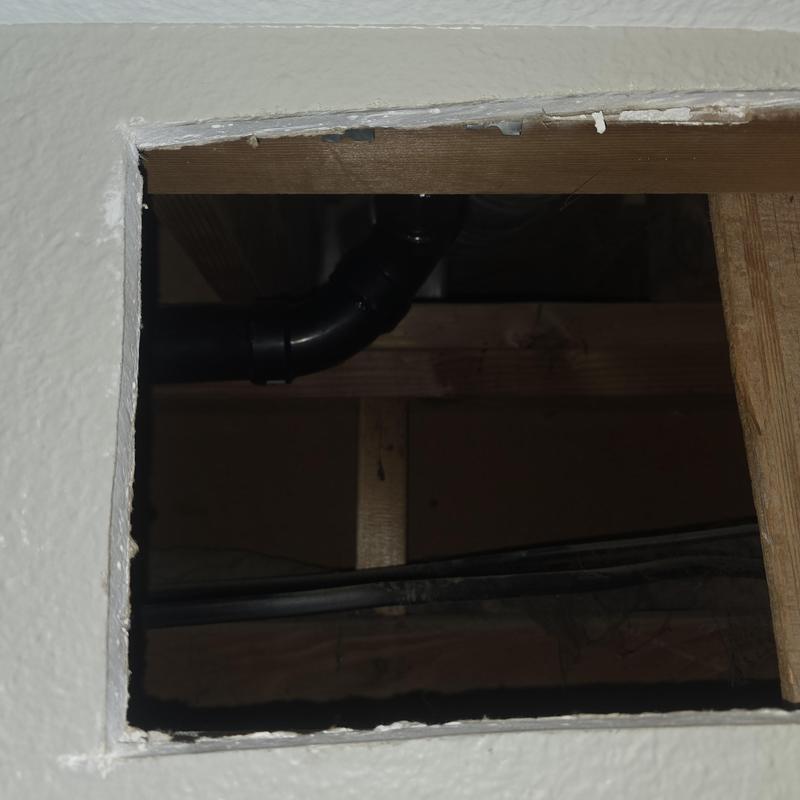 ABS drain line above kitchen sink cut open for repair
