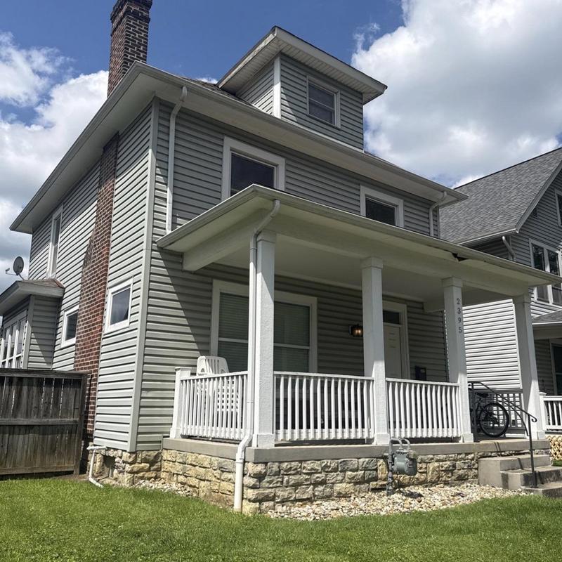 Porch roof and gutter system on residential home Porch roof and gutter system on residential home