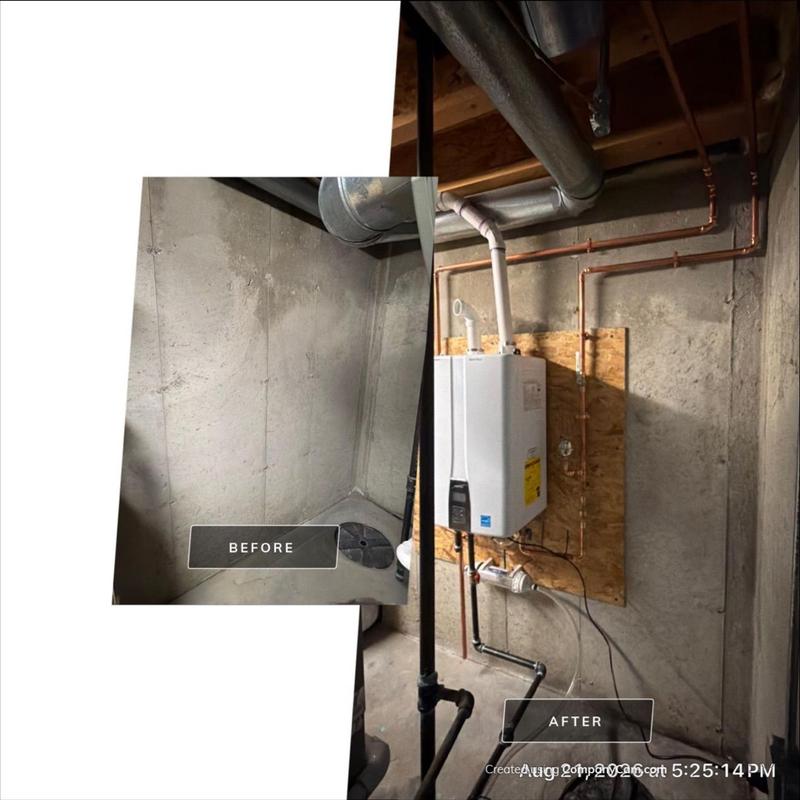 Tankless gas water heater installation with exhaust Tankless gas water heater installation with exhaust