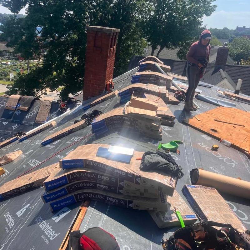 CertainTeed Landmark Pro shingles stacked on roof deck