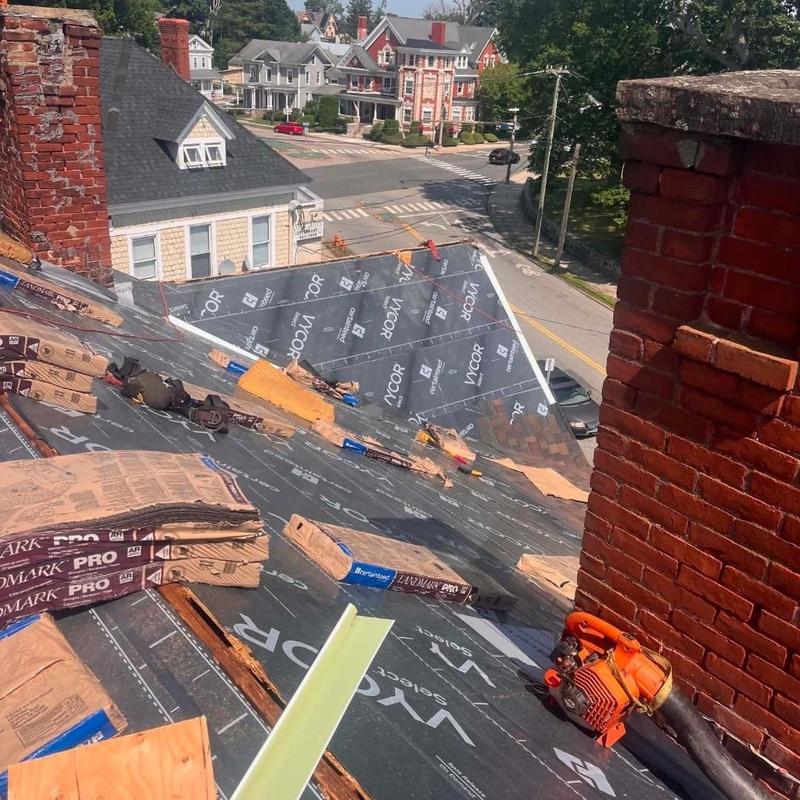 Ice and water shield underlayment on roof in New London
