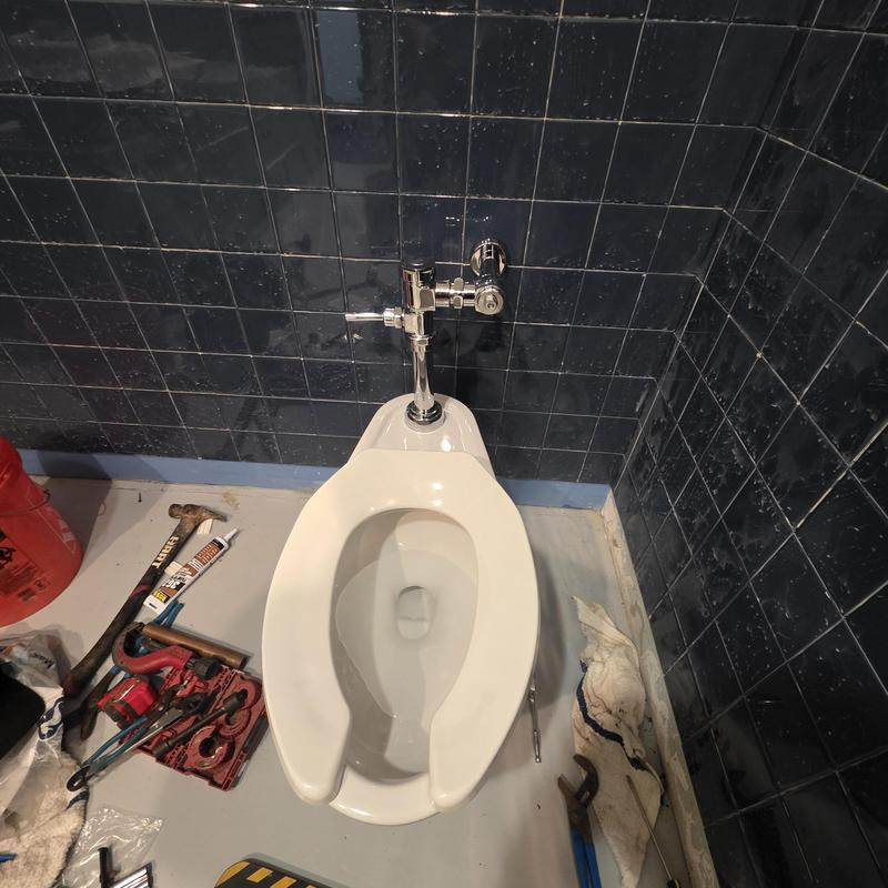 Commercial toilet with flush valve installation in bathroom