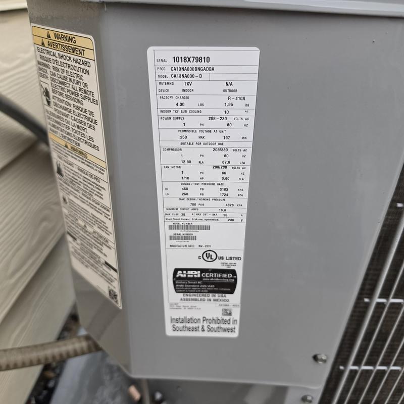 Carrier CA13NA030-D air conditioner unit label Carrier CA13NA030-D air conditioner unit label