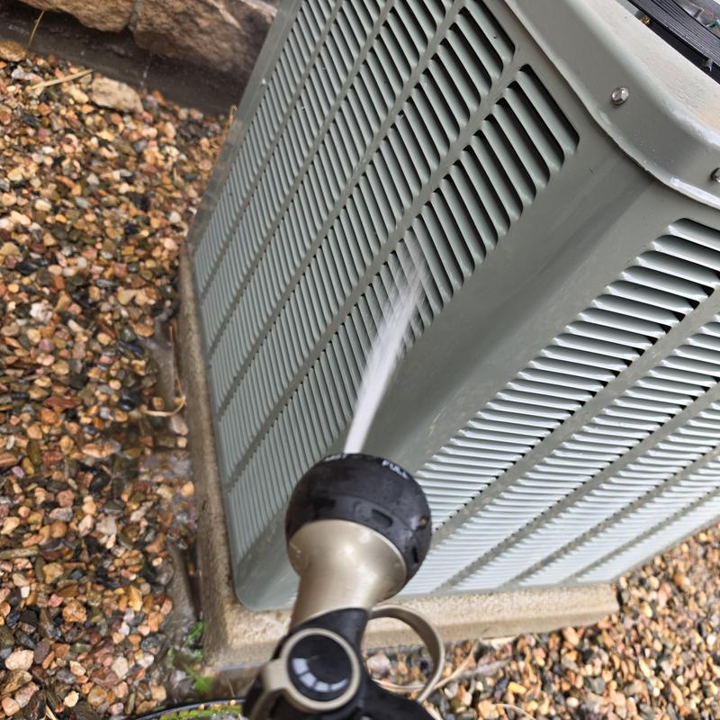 Rheem AC condenser coils cleaning with spray nozzle Rheem AC condenser coils cleaning with spray nozzle