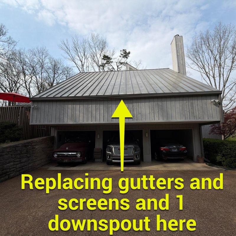 Gutters and downspout replacement above garage bays