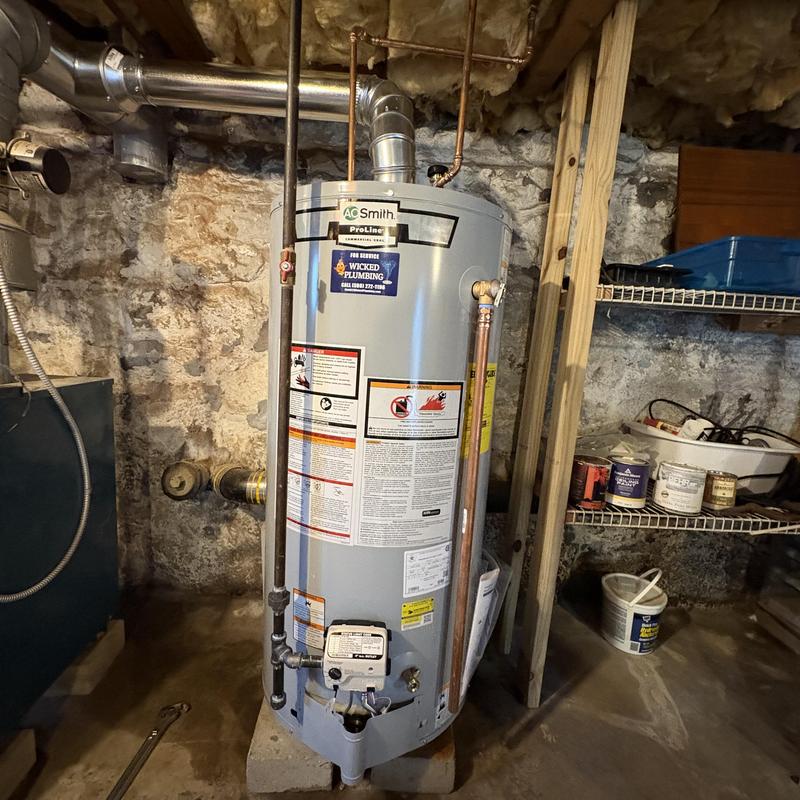A.O. Smith 40 gallon water heater installation in basement