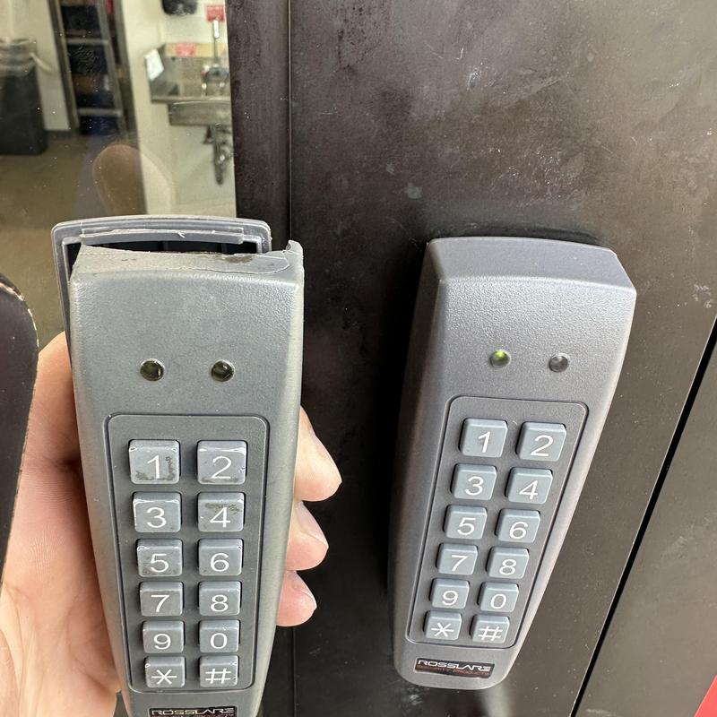 Keypad prox card reader on commercial door installation Keypad prox card reader on commercial door installation