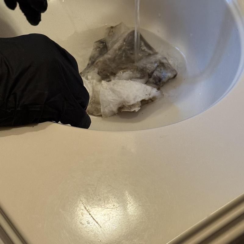 Lavatory sink drain clog removal with gloves Lavatory sink drain clog removal with gloves
