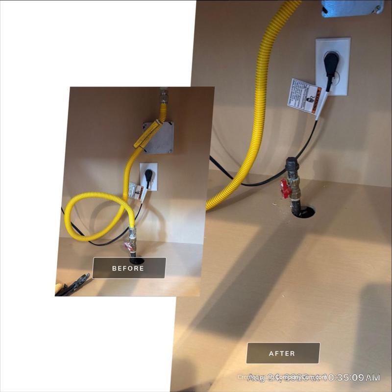 Gas line with capped valve under countertop Gas line with capped valve under countertop