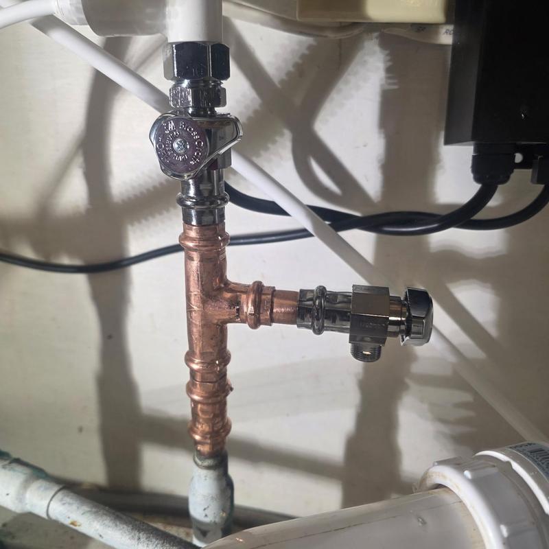 RO system angle stop valve and copper piping installation