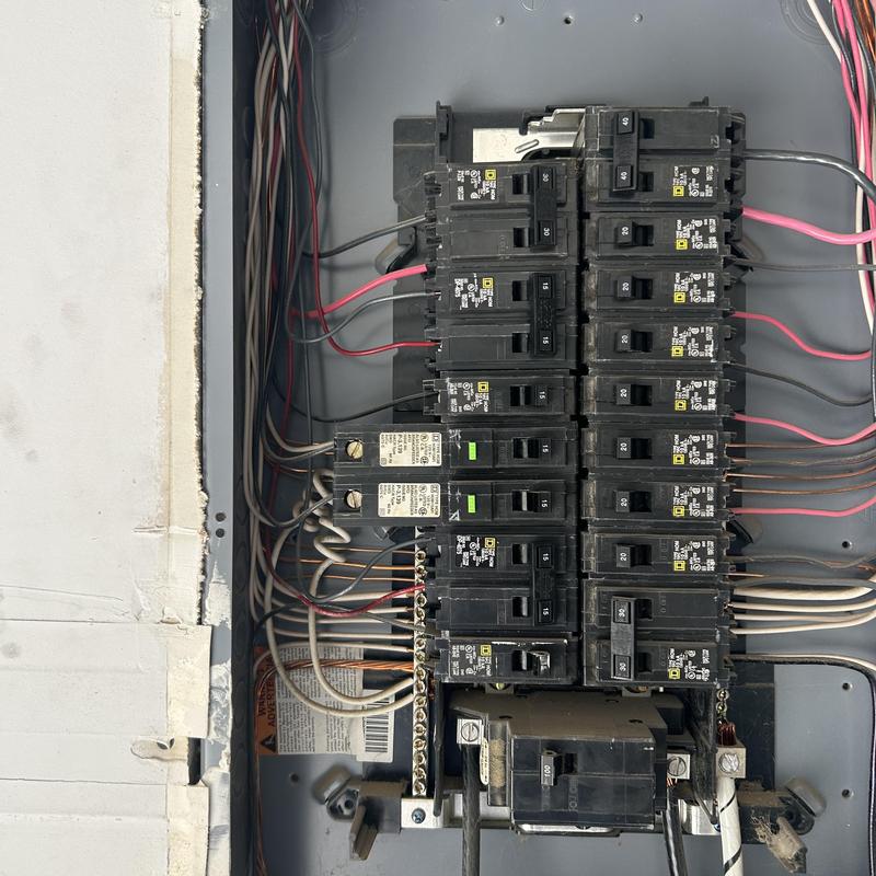 Electrical panel with two-pole breakers installed Electrical panel with two-pole breakers installed