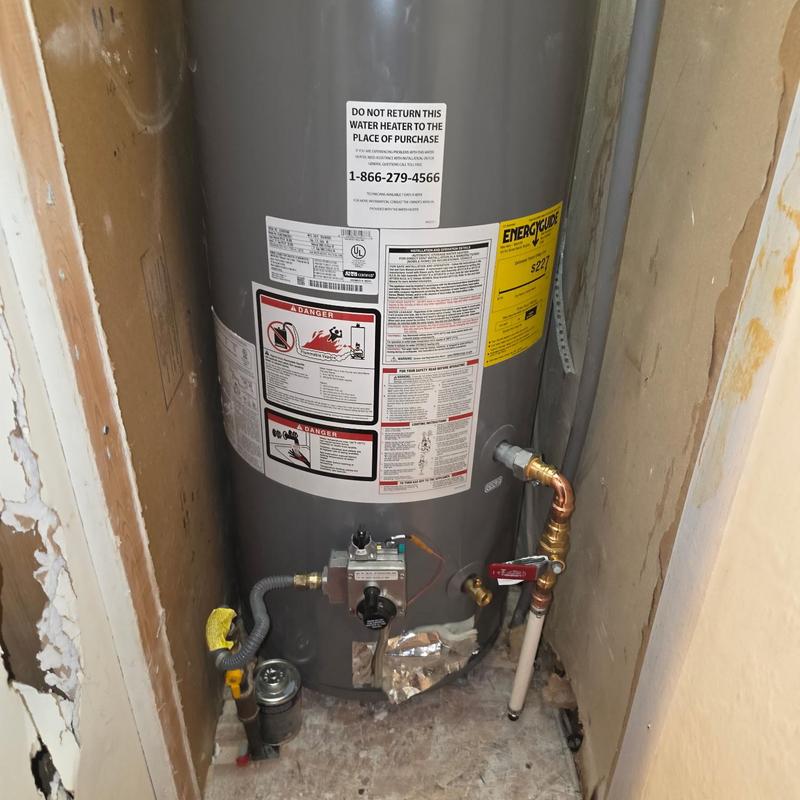 40-gallon modular water heater installation and subfloor replacement