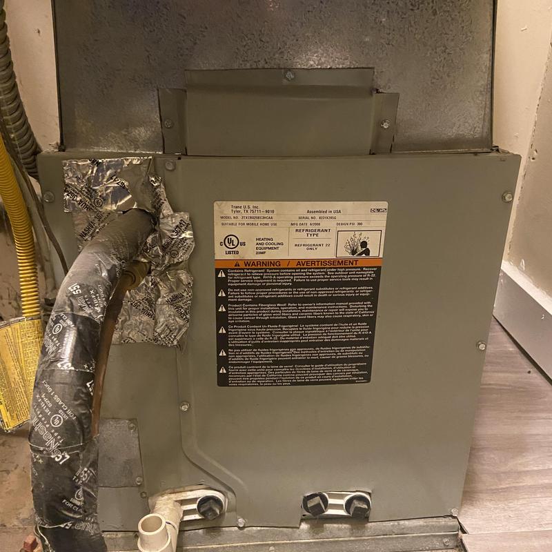 Trane HVAC air handler unit with refrigerant lines Trane HVAC air handler unit with refrigerant lines