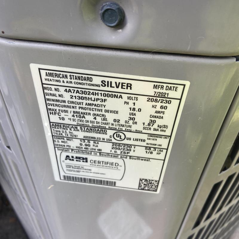 American Standard Silver air conditioner unit label American Standard Silver air conditioner unit label