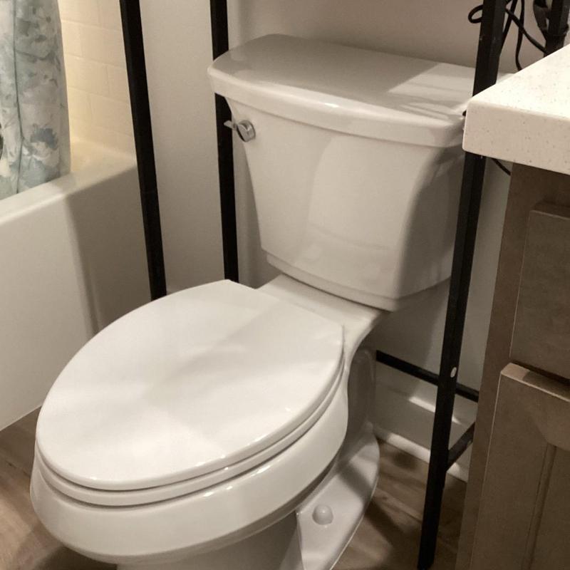 Kohler elongated chair-height toilet installed in bathroom