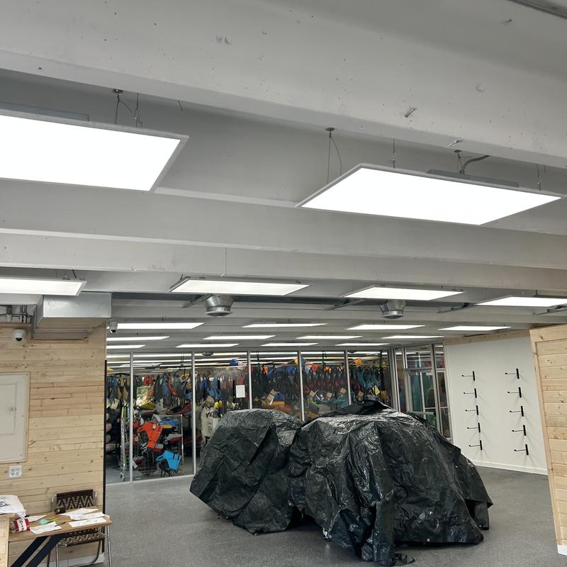 Ceiling LED light panels installation in office space Ceiling LED light panels installation in office space
