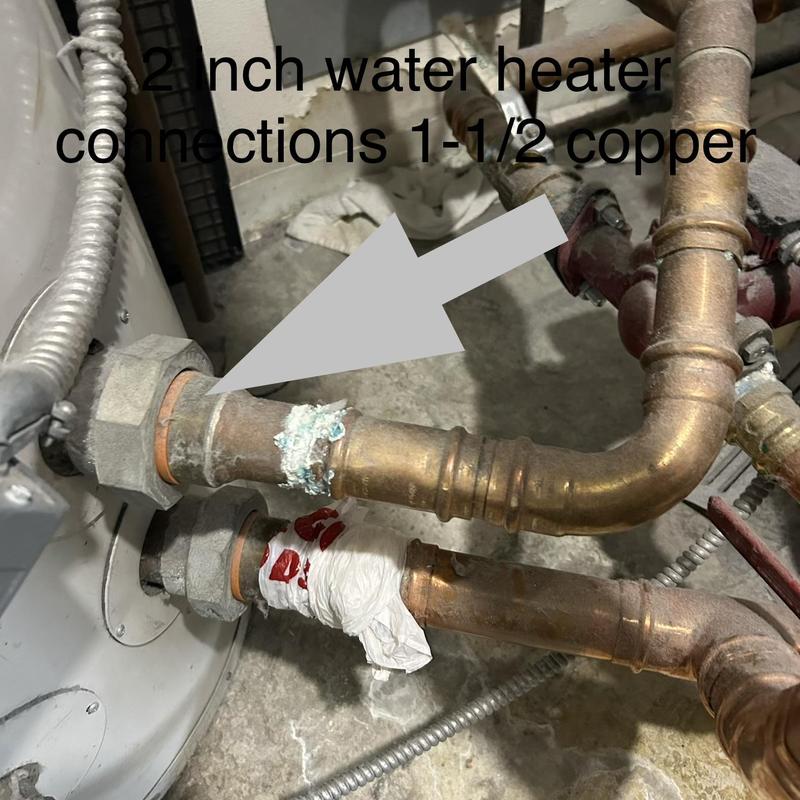 Water heater copper piping with corrosion and leak buildup Water heater copper piping with corrosion and leak buildup