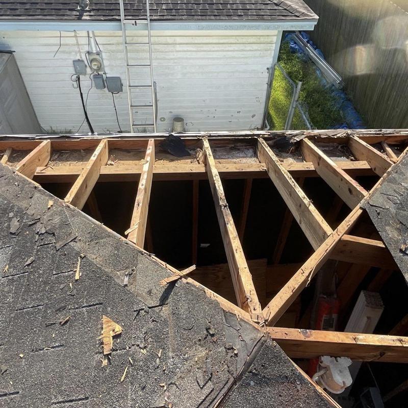 Shed roof decking removed for replacement in Pearland TX