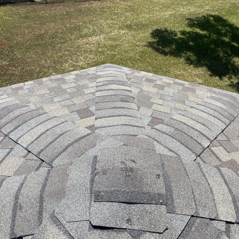 Architectural shingle hip and ridge roof section
