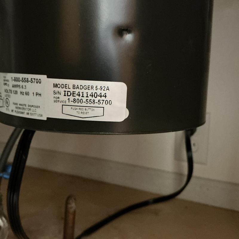 Badger 5-92A disposer label close-up with wiring Badger 5-92A disposer label close-up with wiring
