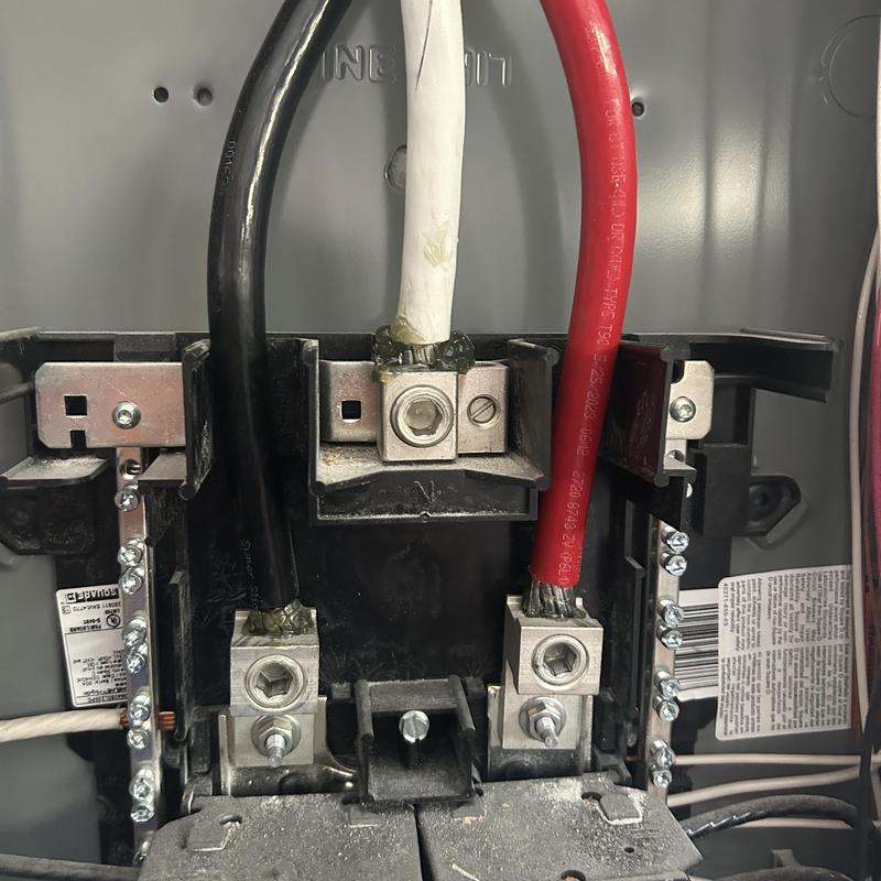 Main service panel feeders with antioxidant compound applied Main service panel feeders with antioxidant compound applied