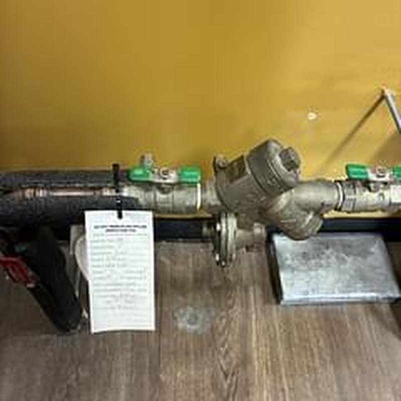 Backflow prevention assembly with test tag on pipe system Backflow prevention assembly with test tag on pipe system
