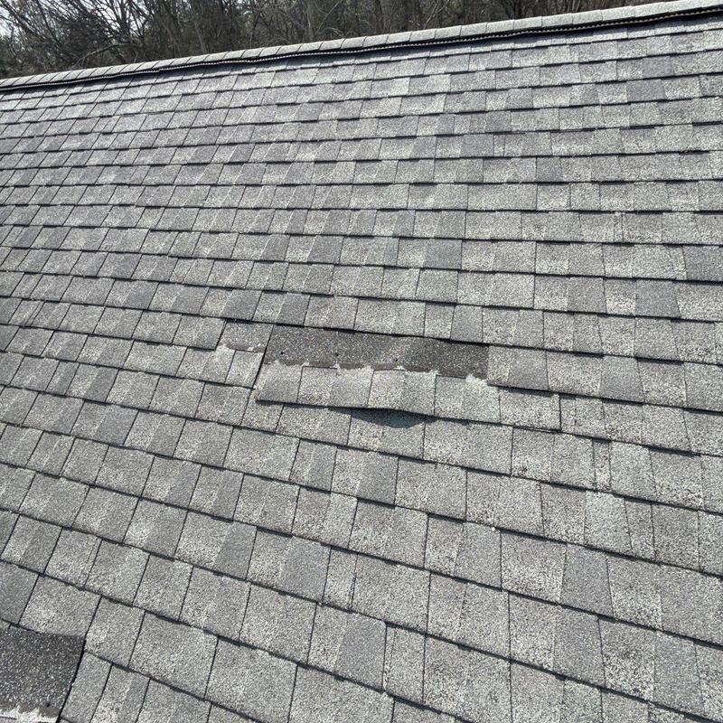 Roof asphalt shingles with hail damage and missing granules