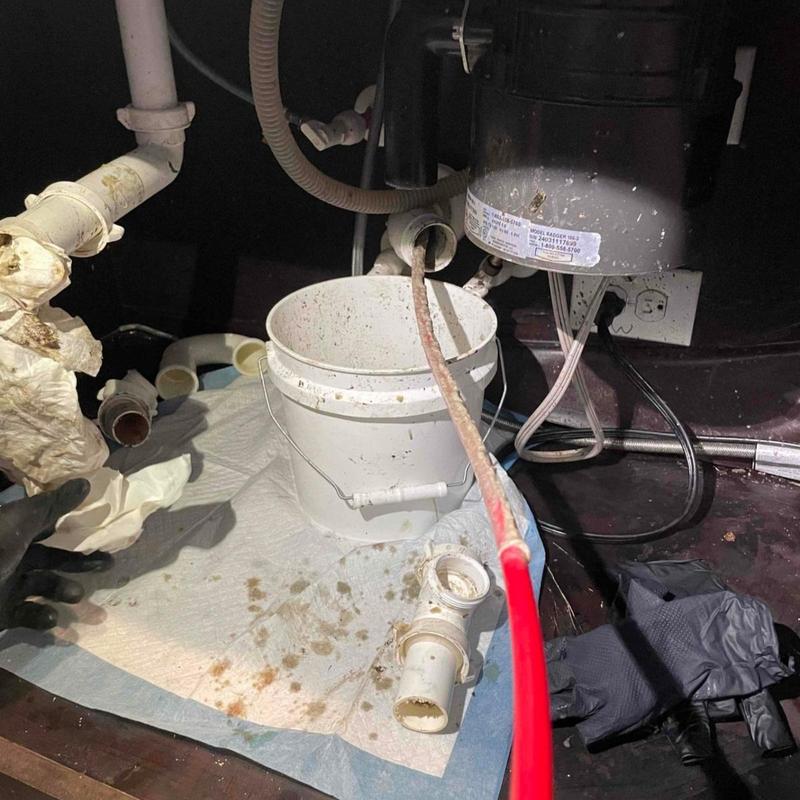 Kitchen sink sewer line with cleaning flex shaft Kitchen sink sewer line with cleaning flex shaft