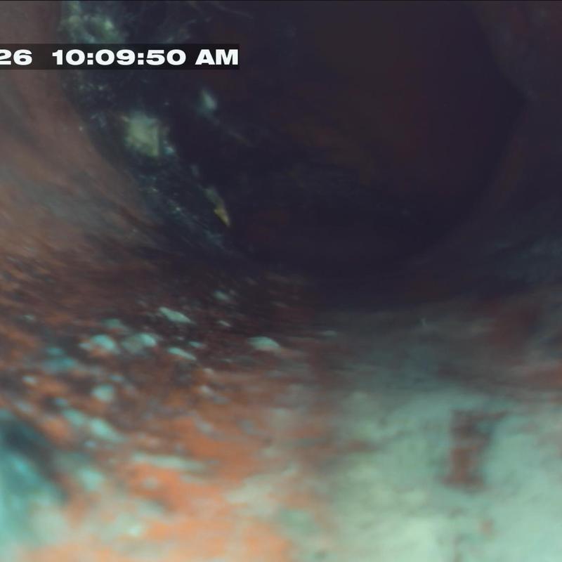 Main sewer line camera inspection with root buildup