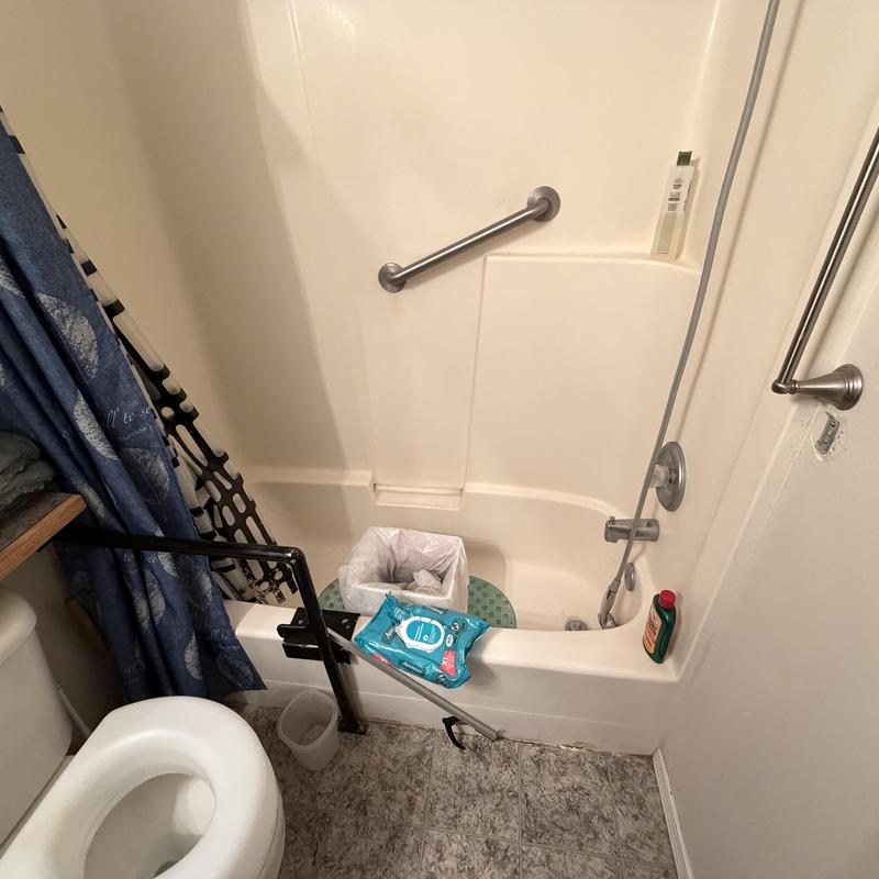 Bathtub and shower with safety grab bar installation