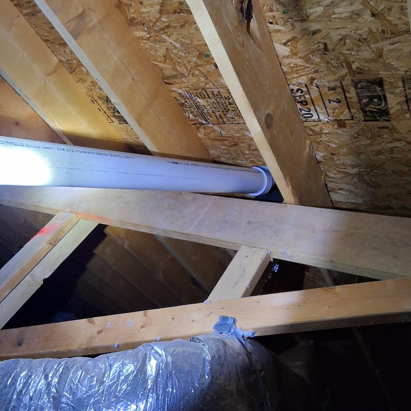 Plumbing vent collars installed incorrectly in attic rafters Plumbing vent collars installed incorrectly in attic rafters