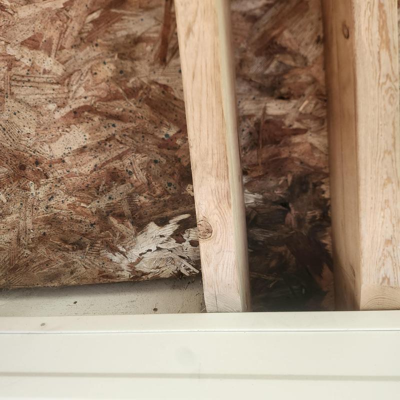 Chimney flashing leak damage under roof plywood and joists Chimney flashing leak damage under roof plywood and joists