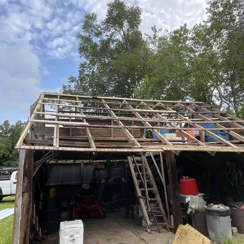 Wooden roof frame structure during replacement in Pearland TX